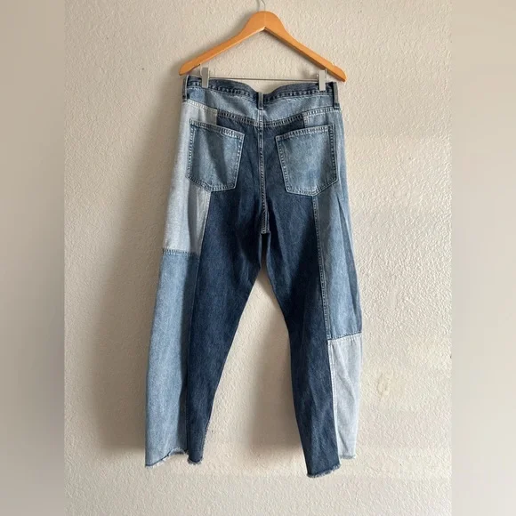 GAP Blue Patchwork High Waisted Barrel Jeans - Picture 5 of 7